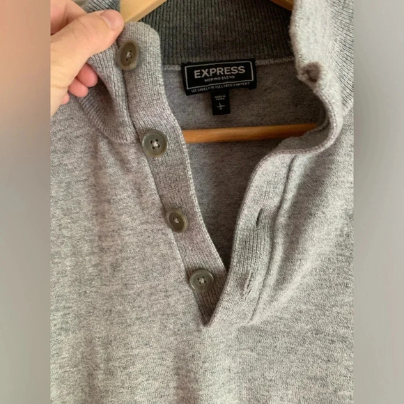 Express Men Merino Wool Blend Sweater Mock Neck Large Gray Preppy Academia - Picture 4 of 11